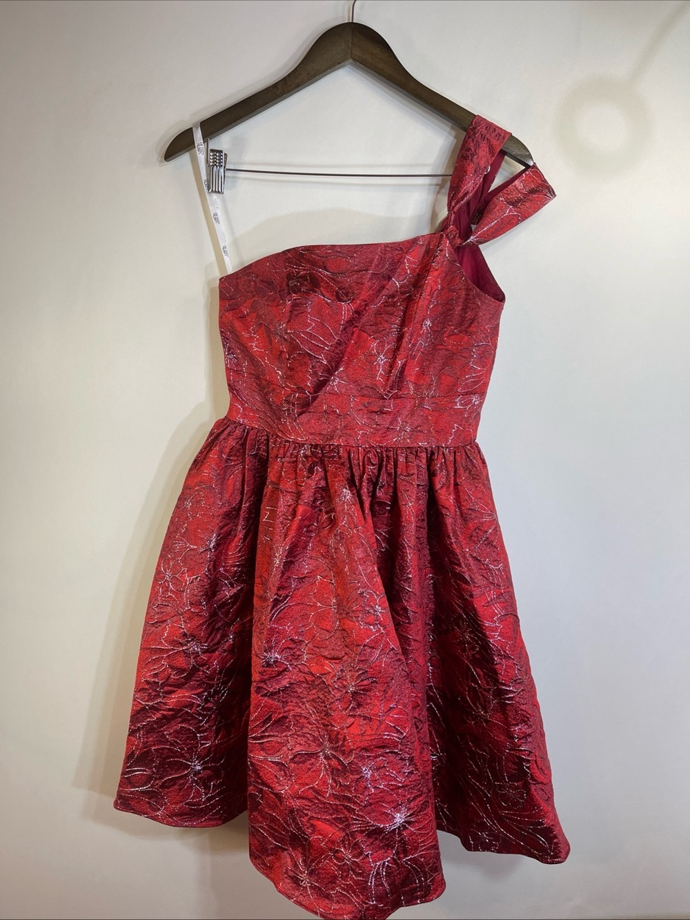 Fifteen Roses One Shoulder Floral Brocade Formal Dress Ruby Red Sz 6 Hoco Prom